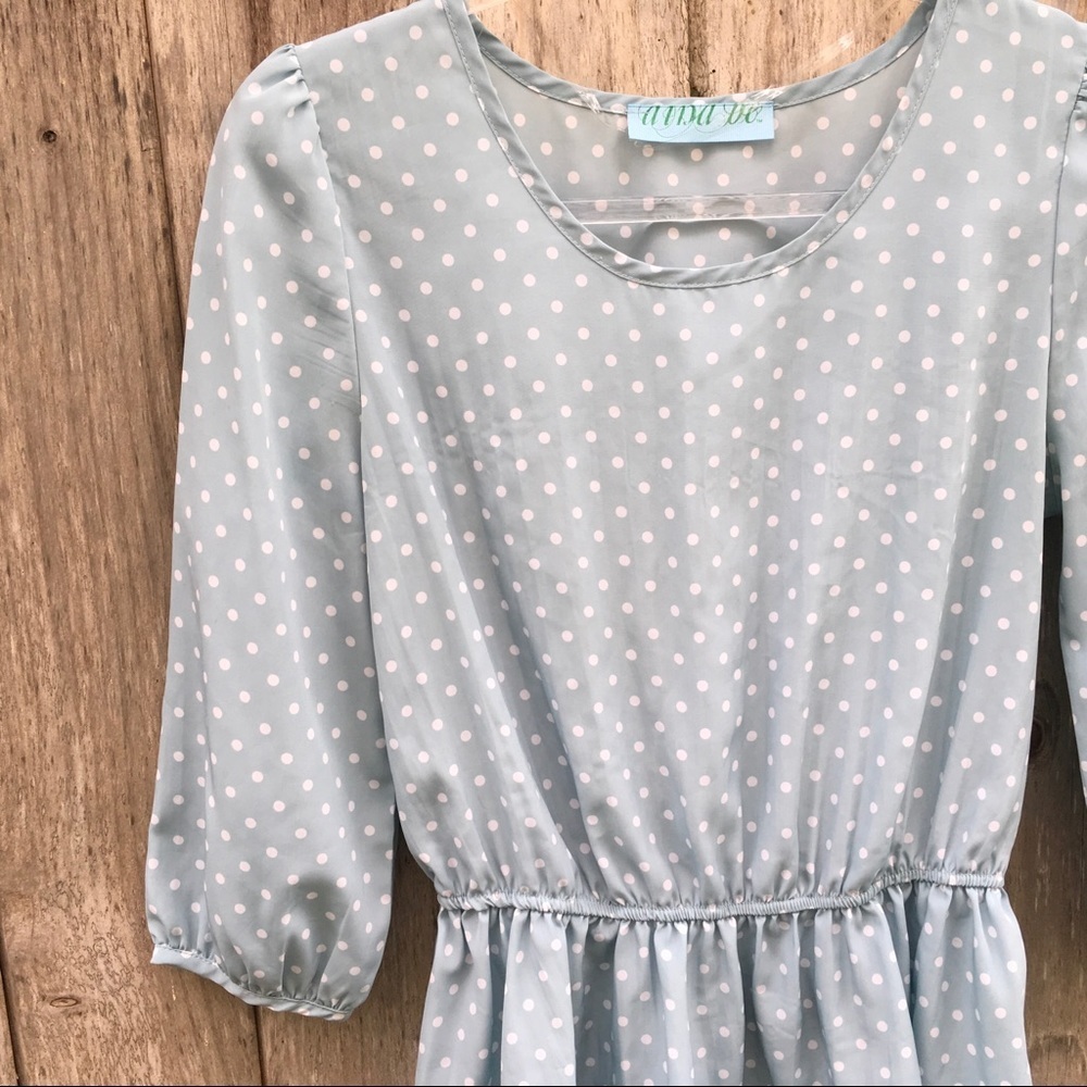 Aina Be Francesca’s Baby Blue Polka Dot 3/4 Sleeve Top Medium NWOT - Picture 3 of 6